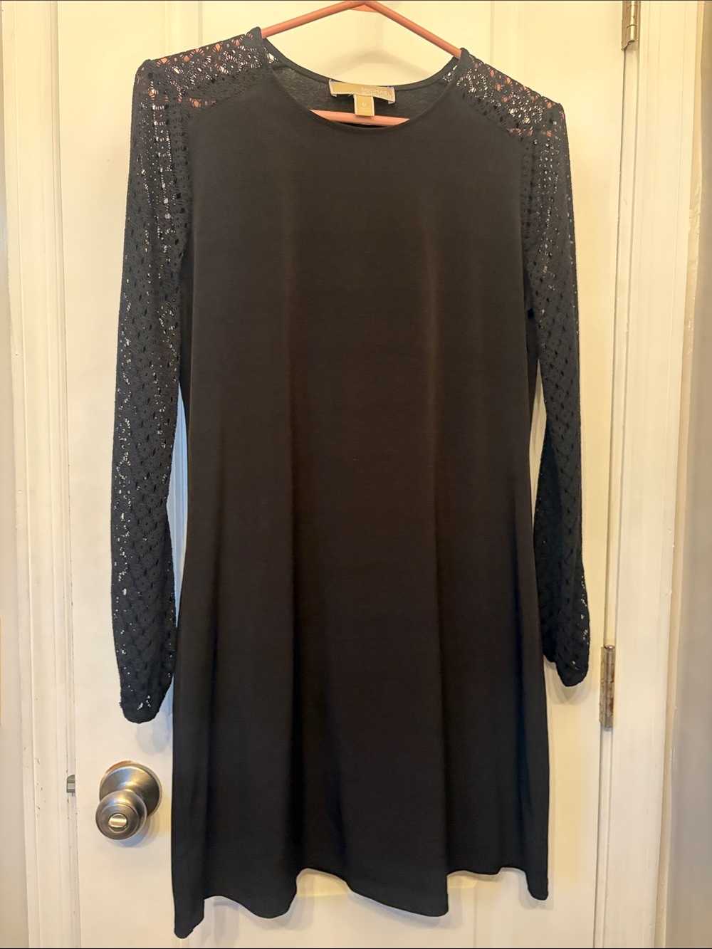 MICHAEL Michael Kors Black Long-Sleeve Lace-Sleeve Shift Dress